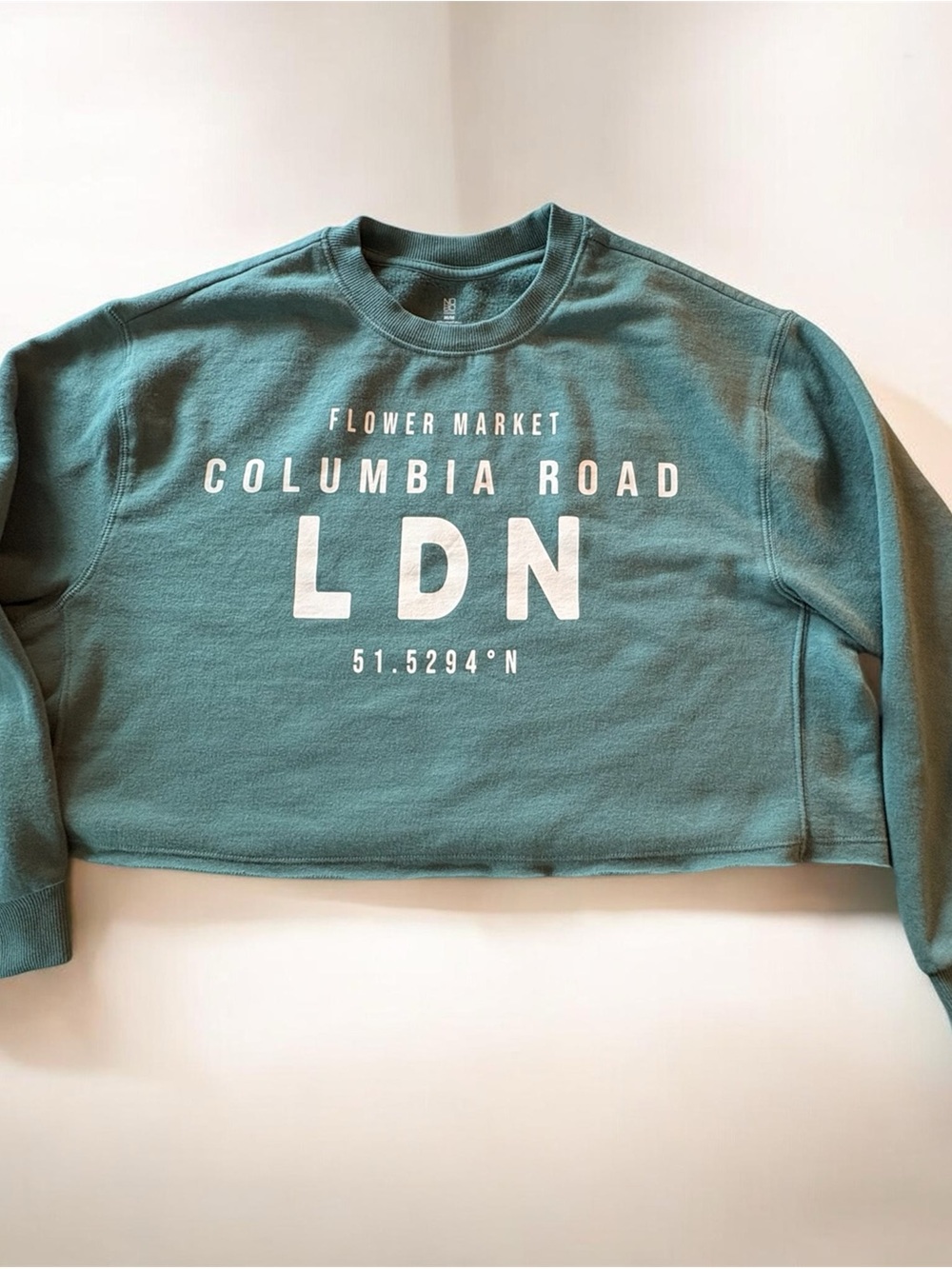 No Boundaries Teal Crewneck Sweatshirt with White LDN Graphic. Medium